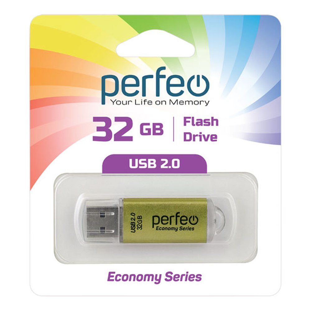 32GB USB 2.0 Flash Drive PERFEO E01 золото (PF-E01Gl032ES)